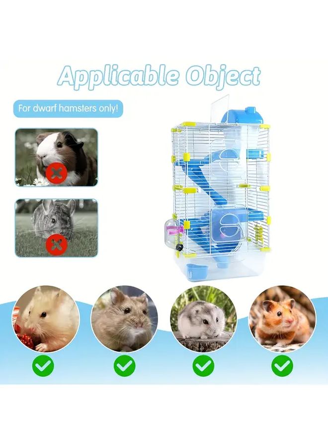 Green 7 in 1 Small Hamster Cage with Wheel Hideout Bathroom Platforms Easy Clean - Image 4